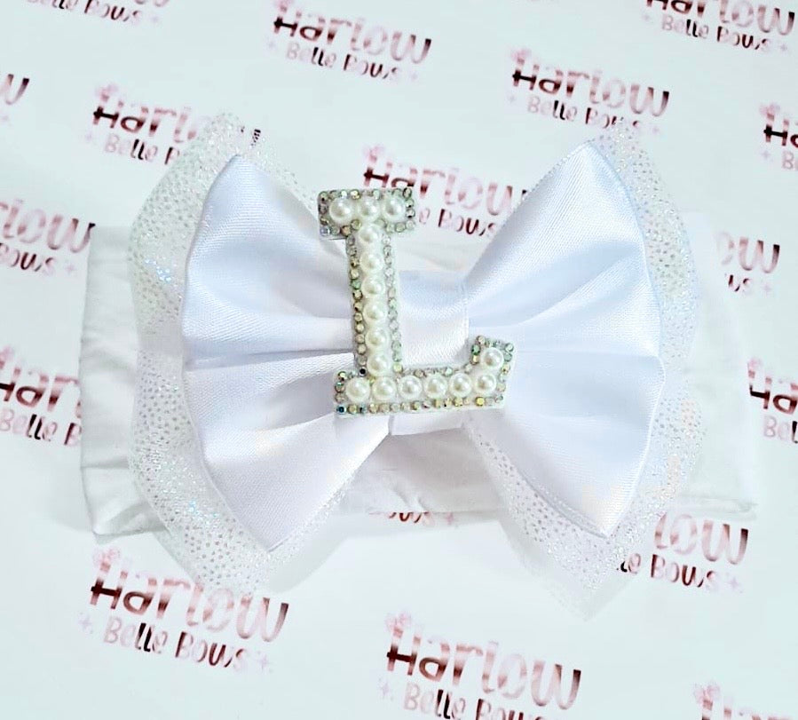 White Sparkle Initial Bow ♥︎