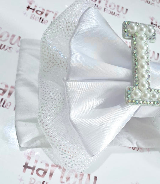 White Sparkle Initial Bow ♥︎