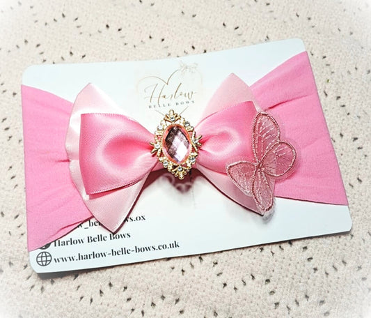 Pink Butterfly Satin Baby Headband ♥︎